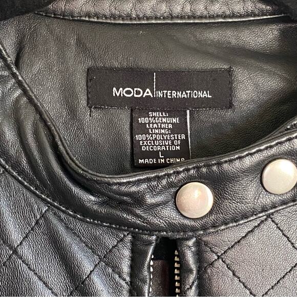 Vintage Moda International Black Leather Motorcycle Jacket - Picture 5 of 8